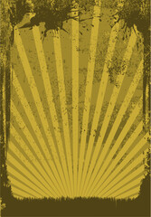 Vintage Retro Hintergrund - Sonnenstrahlen gold und gelb - Plakat, Flyer, Poster Vorlage leer mit Rahmen
