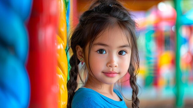 portrait of asian little girl in kindergarten