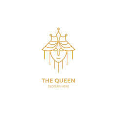 Fototapeta na wymiar minimalist Beauty queen feminine salon logo icon line art, with crown concept