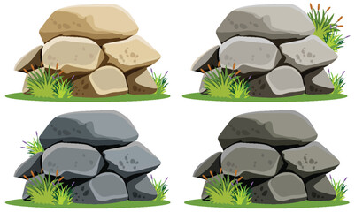 Four sets of stones with grass accents. © brgfx