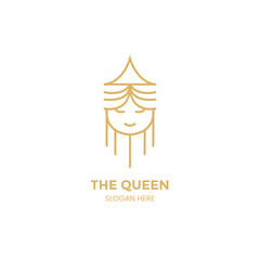 minimalist Beauty queen feminine salon logo icon line art, with crown concept