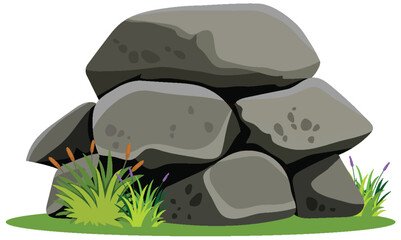 Vector illustration of rocks with surrounding vegetation