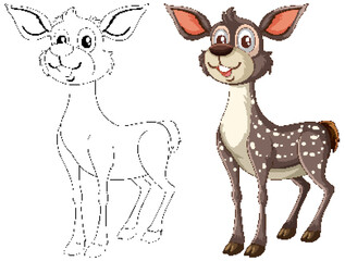 Two cartoon deer, one colored and one outlined.