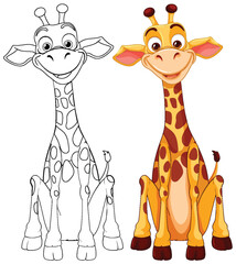 Vector illustration of a giraffe, colored and outlined.