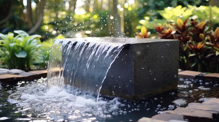 Modern outdoor water house featuring a fountain