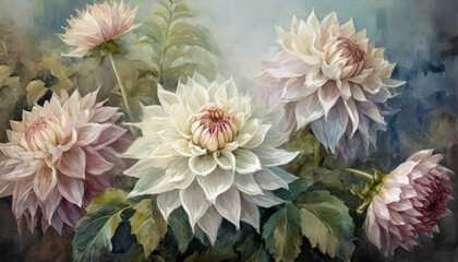 Piękne, malowane kwiaty Dalii. Generative AI - obrazy, fototapety, plakaty