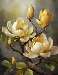 Piękne, malowane kwiaty Magnolii. generative AI - obrazy, fototapety, plakaty