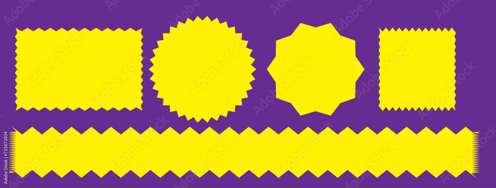 Poster zig zag edge rectangle shape collection. jagged rectangular elements set. black graphic design eleme
