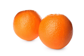 Delicious fresh ripe oranges on white background