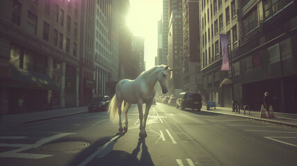 Unicorn on the road in the city