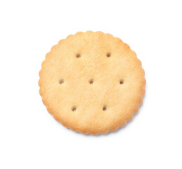One crispy cracker isolated on white, top view. Delicious snack