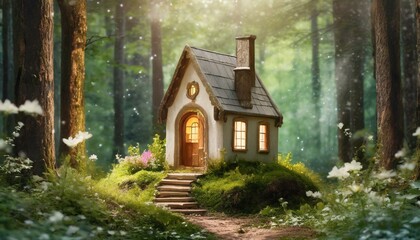 church in the woods wallpaper cozy little house in a magical woods on the pages of a fairy tale book