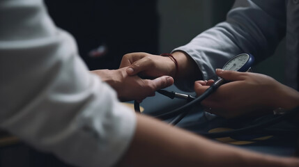 A student in medical training uses a modern blood pressure device