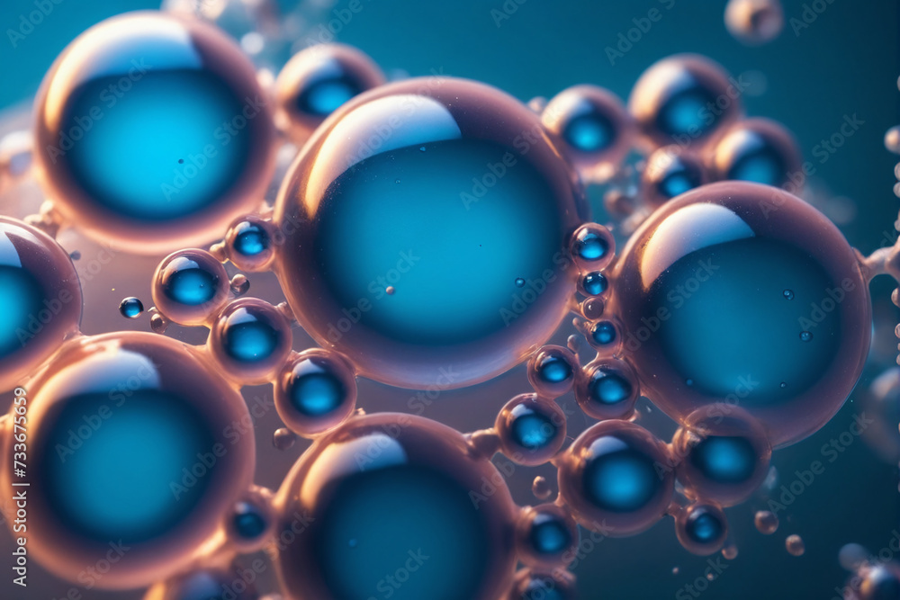 Aufkleber a macro shot of translucent blue bubbles representing a concept of cells or molecules in a liquid me