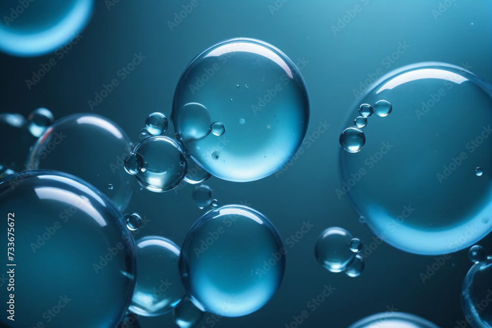 Aufkleber a macro shot of translucent blue bubbles representing a concept of cells or molecules in a liquid me