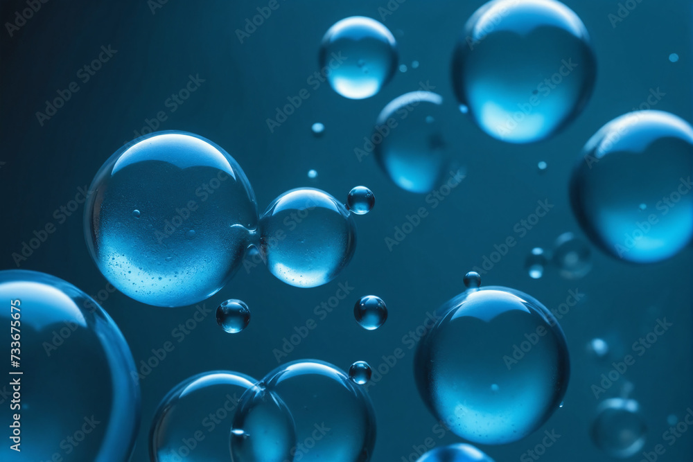 Aufkleber a macro shot of translucent blue bubbles representing a concept of cells or molecules in a liquid me
