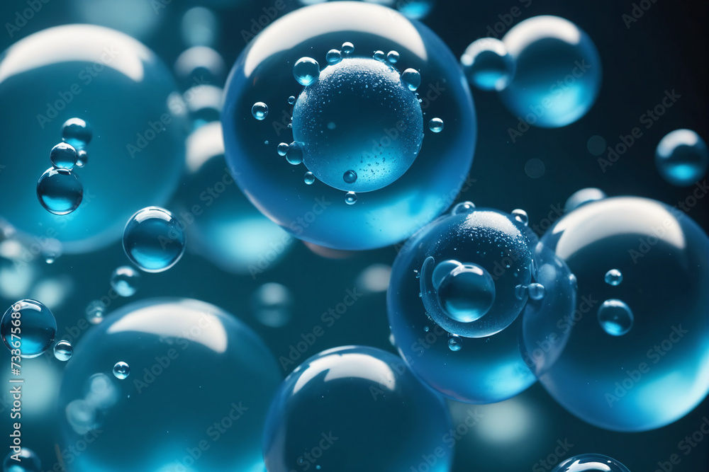 Aufkleber a macro shot of translucent blue bubbles representing a concept of cells or molecules in a liquid me