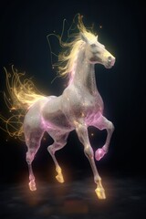 Obraz na płótnie Canvas AI generated illustration of a majestic white horse with glowing hair flowing behind