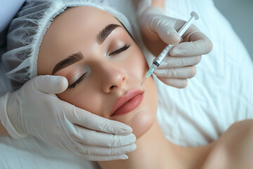 Young woman having a treatments botox injection. Beauty, rejuvenation skin and anti aging concept
