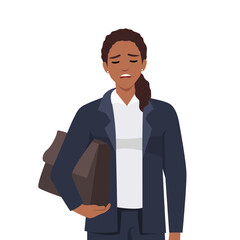 Businesswoman feeling tired and low power battery. Flat vector illustration isolated on white background