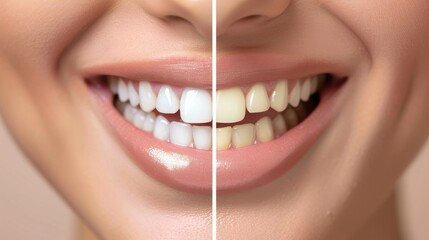 Before and After Teeth Whitening Comparison, Womans Brighter Smile Transformation