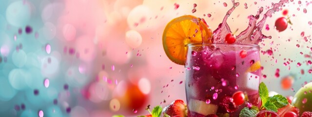 Summer Beverages: Fresh Background for Banner Design with Healthy Mixed Fruit Splash