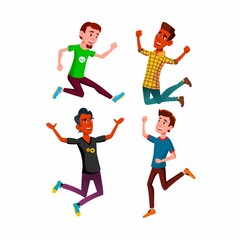 Jumping Teen Boy Set Vector