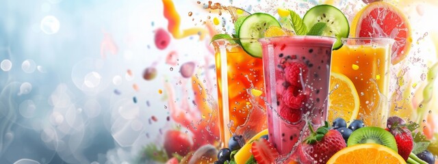 Fresh Smoothie Delight: Bright Banner Featuring Colorful Fruits with Copy Space
