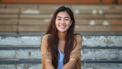 Fototapeta premium A portrait of a mixed race college student at campus university