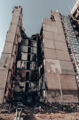 Fototapeta premium destroyed and burned houses in the city Russia Ukraine war