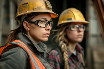 A woman Construction worker with hardhat ,Portrait Of Woman Architect On Construction Site