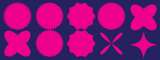 Set of vector starburst, sunburst badges. Nine different color. Simple flat style Vintage labels. Design elements. Colored stickers. A collection of different types and colors icon. eps 10