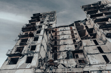 destroyed and burned houses in the city Russia Ukraine war