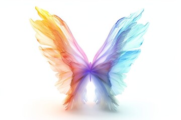 Colorful Glowing Angelic Wings Isolated On White, Exuding Ethereal Beauty