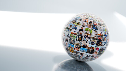 Digital sphere with various people streaming in online network