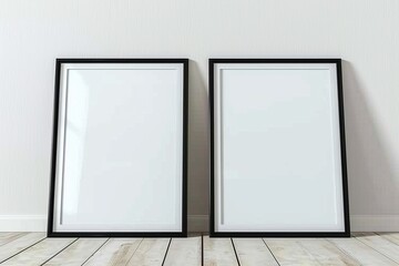 Picture frame mockup, two picture frames in front of a wall