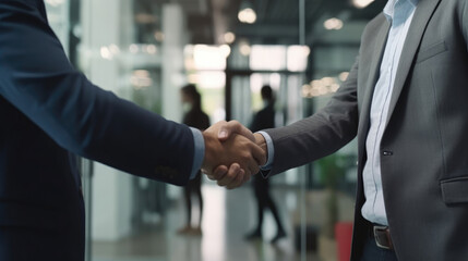 Close-up photo of Smiling successful business people shaking hands during a meeting