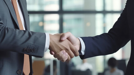 Close-up photo of Smiling successful business people shaking hands during a meeting