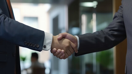 Close-up photo of Smiling successful business people shaking hands during a meeting