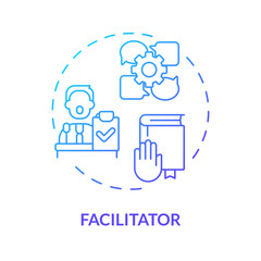 Facilitator blue gradient concept icon. Staff leading discussions. Open communication. Round shape line illustration. Abstract idea. Graphic design. Easy to use in promotional material