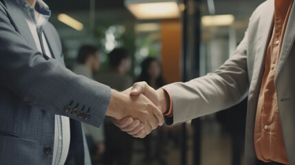 Close-up photo of Smiling successful business people shaking hands during a meeting