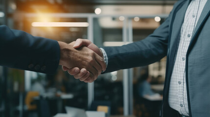 Close-up photo of Smiling successful business people shaking hands during a meeting