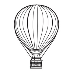 Hot air balloon outline coloring page illustration for children and adult