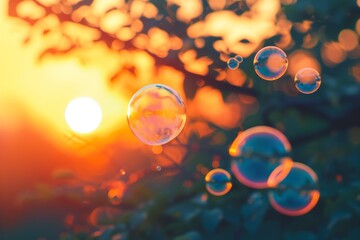Enchanting Soap Bubble Ballet Amid Lively Sunset In Enchanted Park