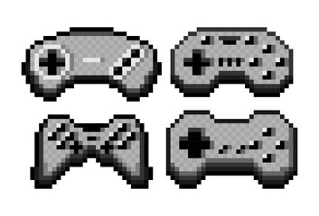 Fototapeta premium The set of gray pixel joysticks. 