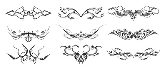Elegant lace patterns for decoration, logos, lace frames set. Black design on a white background. Icons, decor elements, vector