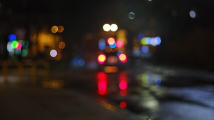 Out of Focus Night Time Blurry Street and Car Lights