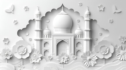 Elegant White Paper Craft Taj Mahal, Intricate Design, Creative Background, Conceptual Art, Ideal for Cultural Promotion