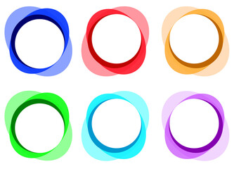 Colorful circular design element collection on PNG transparent background with a preview on white