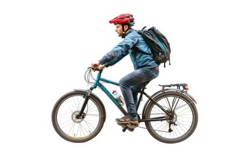 Casual Cyclist with Backpack Riding a Bicycle - Urban Eco-Friendly Commute Concept